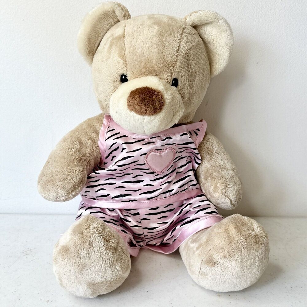 Build A Bear Velvet Hugs Plush Beige Tan Brown Stuffed Animal Retired Pink Heart - Picture 1 of 8